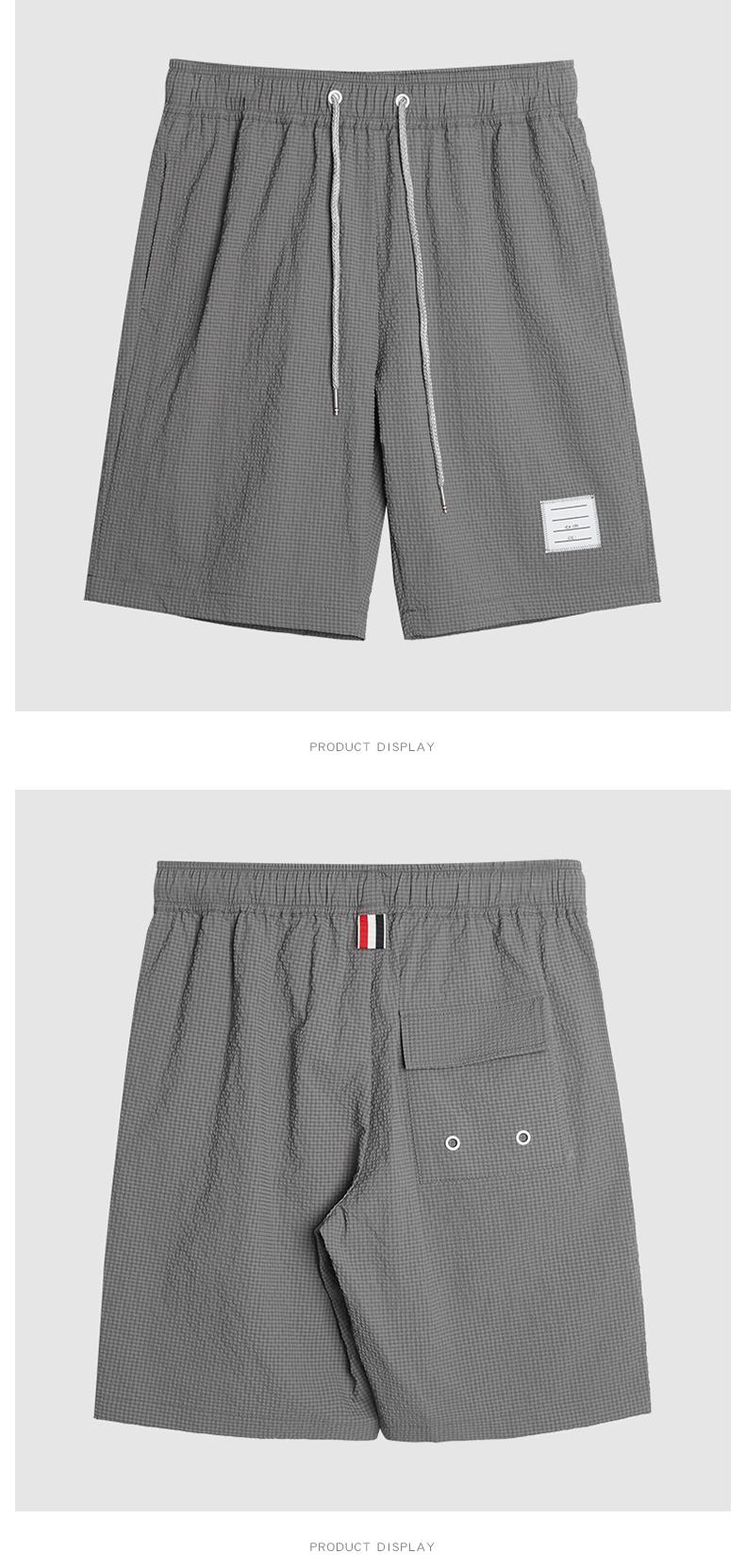 Thom Browne Style Men's Casual Shorts with Signature Four-Bar Detail