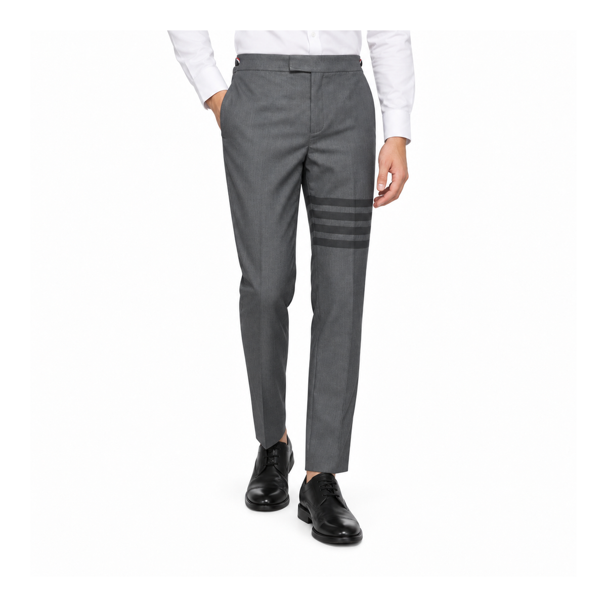 Thom Browne Style Men's Business Trousers - 50% Wool Premium Dress Pants with Signature Four-Bar Detail
