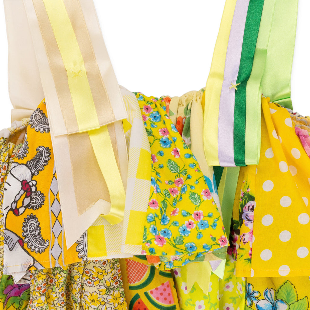 YELLOW RUFFLED PATCHWORK RIBBON BLOUSE