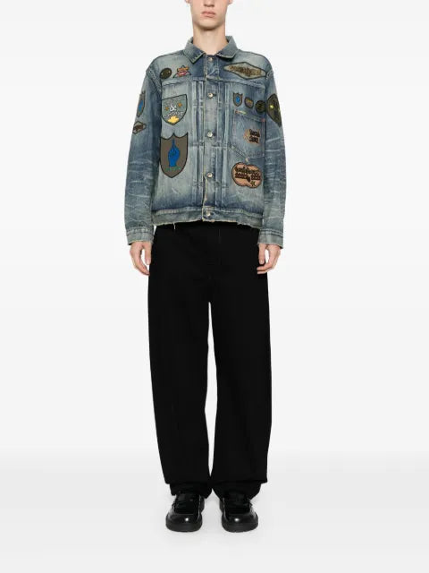 sacai patch-embellished button-up denim jacket