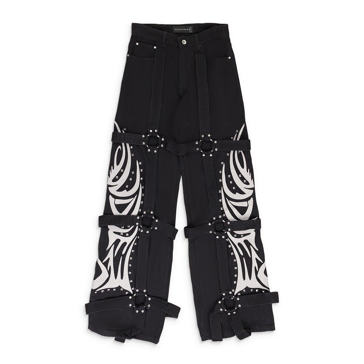 BLACK WINGED LOGO BONDAGE PANTS