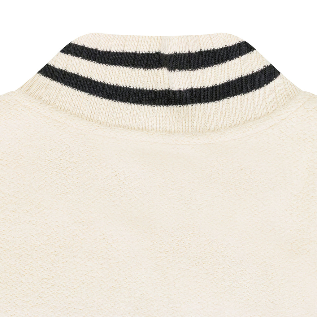 CREAM QUARTER ZIP VARSITY SWEATER