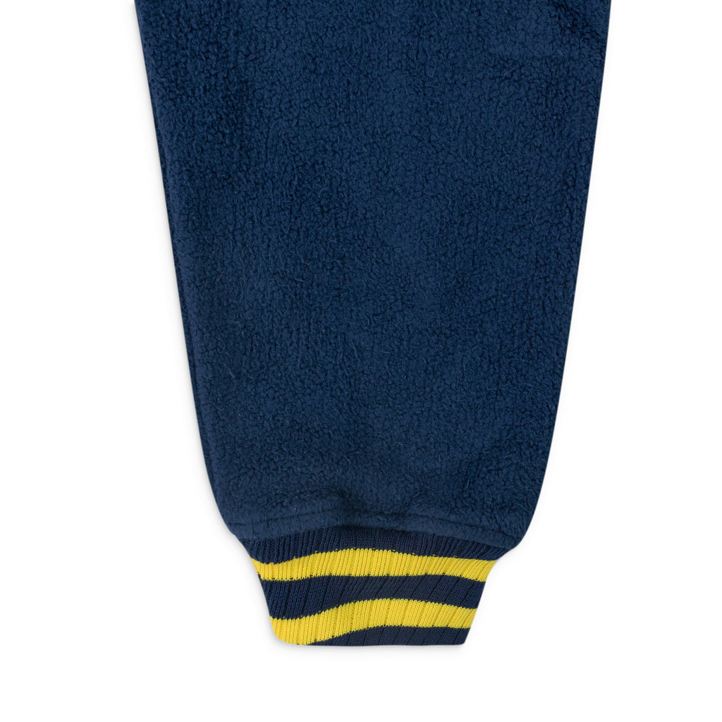 NAVY OVERSIZED LOGO TERRY VARSITY JACKET
