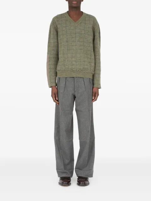 Maison Margiela V-neck grid-pattern wool sweater