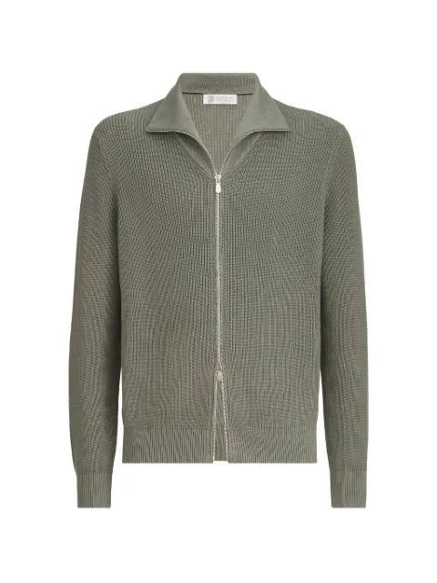 Brunello Cucinelli cotton half English rib cardigan with zipper