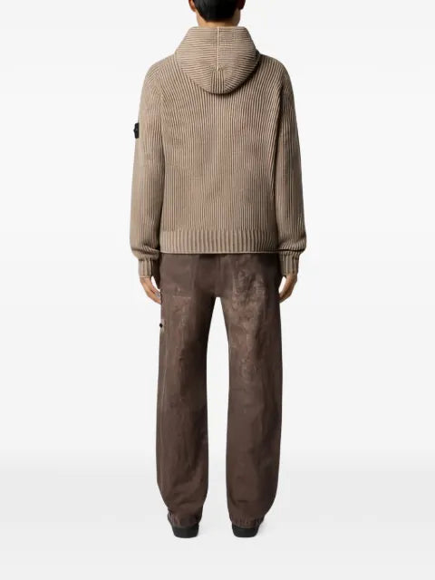 Stone Island ribbed-knit Compass-patch hoodie