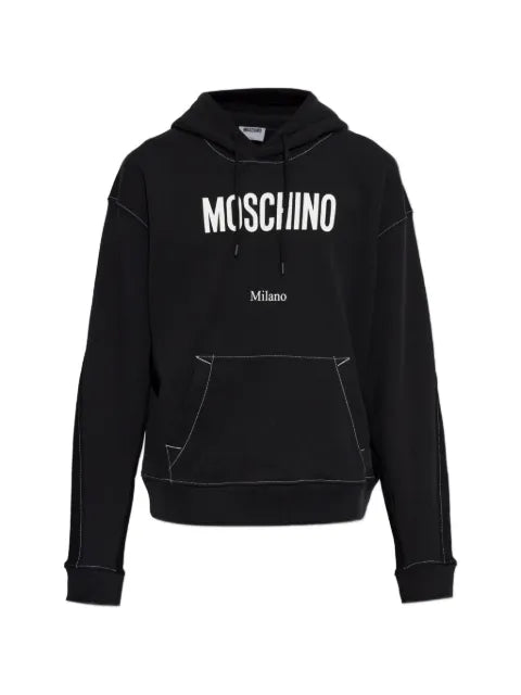Moschino logo-print contrast-stitch hoodie