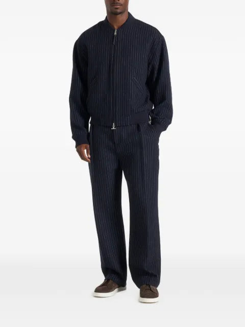 Manière De Voir Leandro in navy pinstripe wool bomber jacket