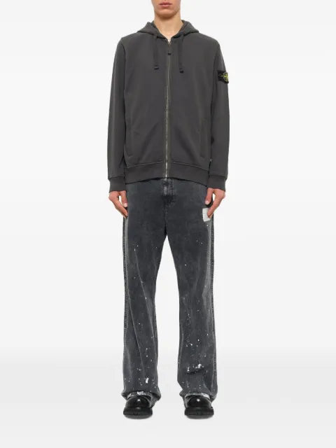 Stone Island 6100067 brushed organic cotton fleece zip-up hoodie