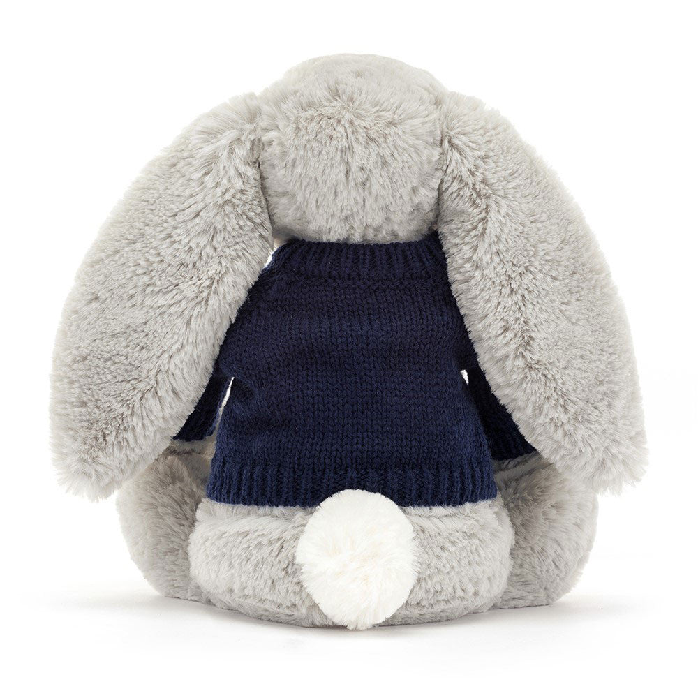 Bashful Silver Bunny with Personalized Navy Jumper
