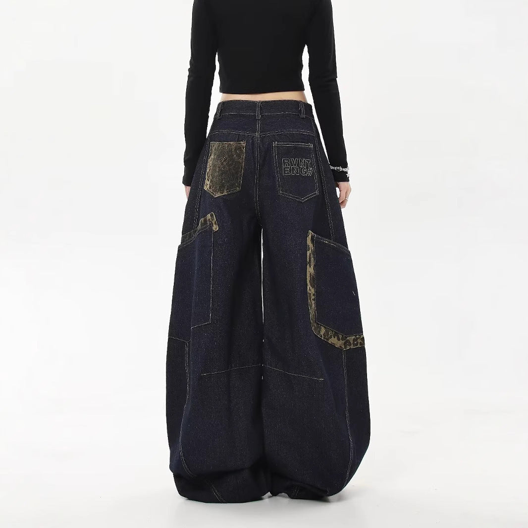 Y2K Vintage Washed Distressed Wide Leg Curved Baggy Jeans Streetwear