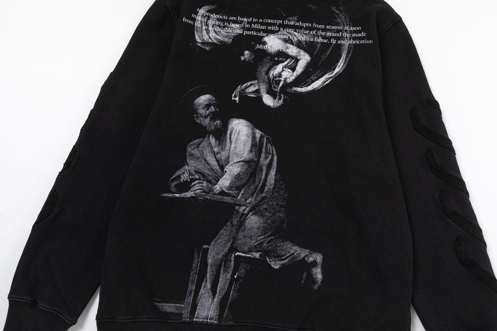 Off-White Black and White Figure Painting Graphic Hoodie
