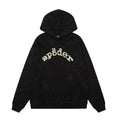 Sp5der Rhinestone Letter Graphic Black Pullover Hoodie