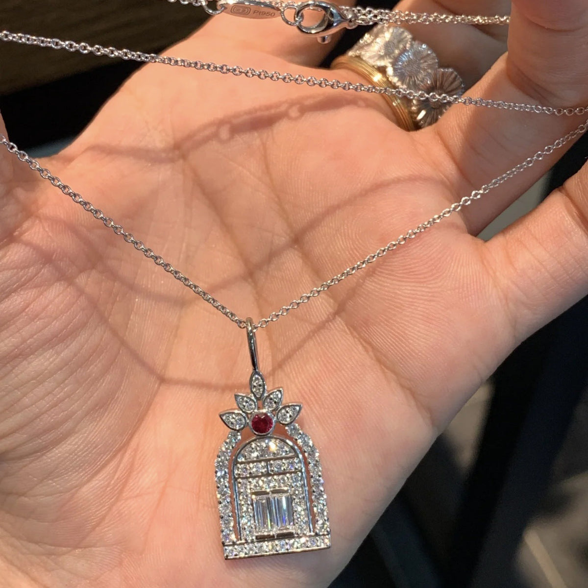 Harry Winston Style Gate of Fortune Cubic Zirconia White-Gold-Plated Necklace