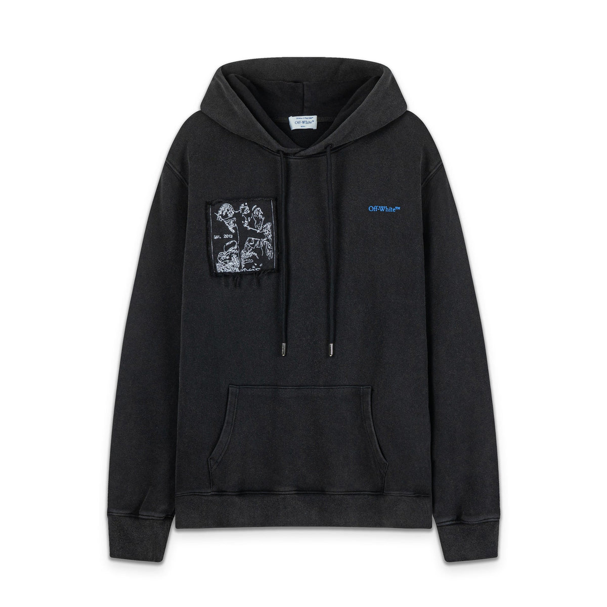 Off-White Pocket Portrait Letter Print Pullover Hoodie Unisex