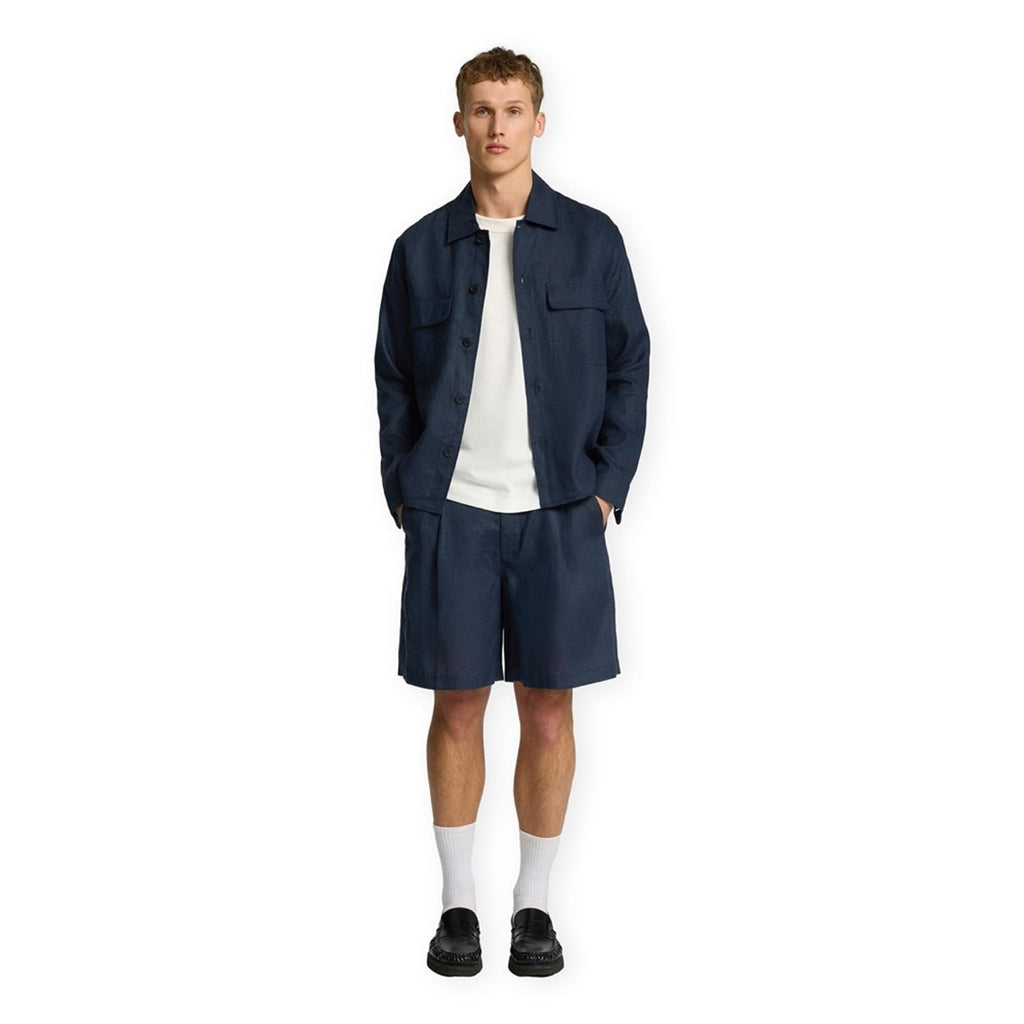 Selected Loose-Wyatt Linen Bermuda Shorts: Outer Space