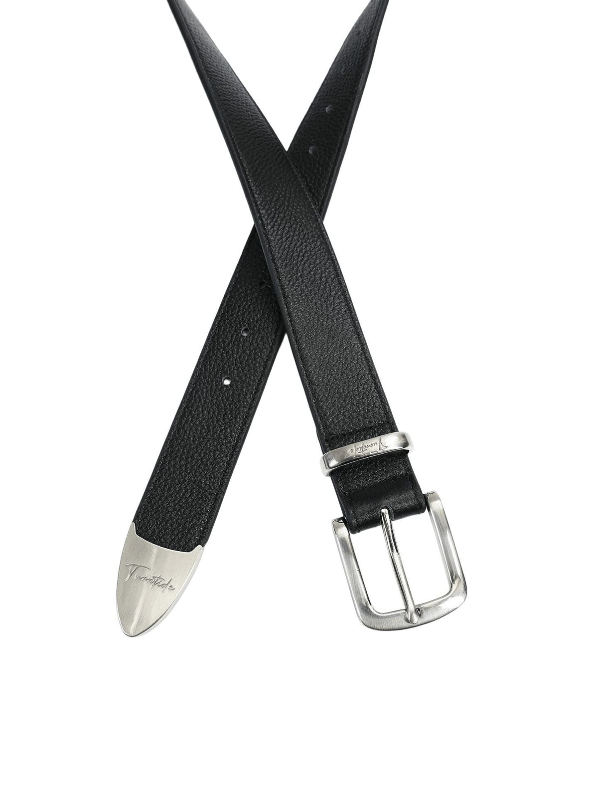 Turnstige Litchi Grain Leather Belt Signature Metal Tip Unisex Belt