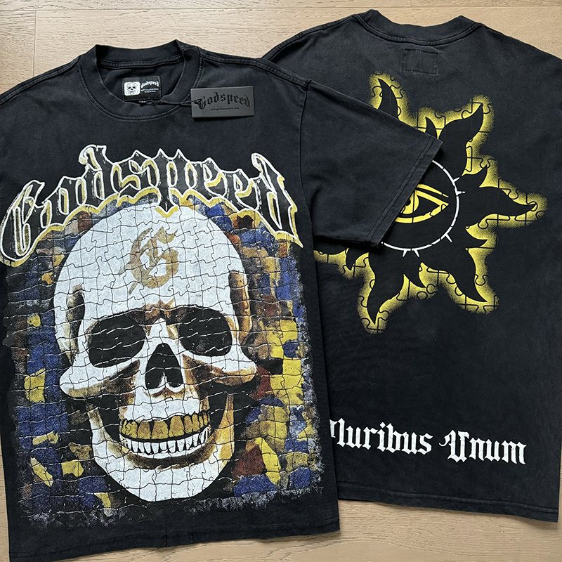 Godspeed Washed Black Skull & Sun-Eye Graphic T-Shirt