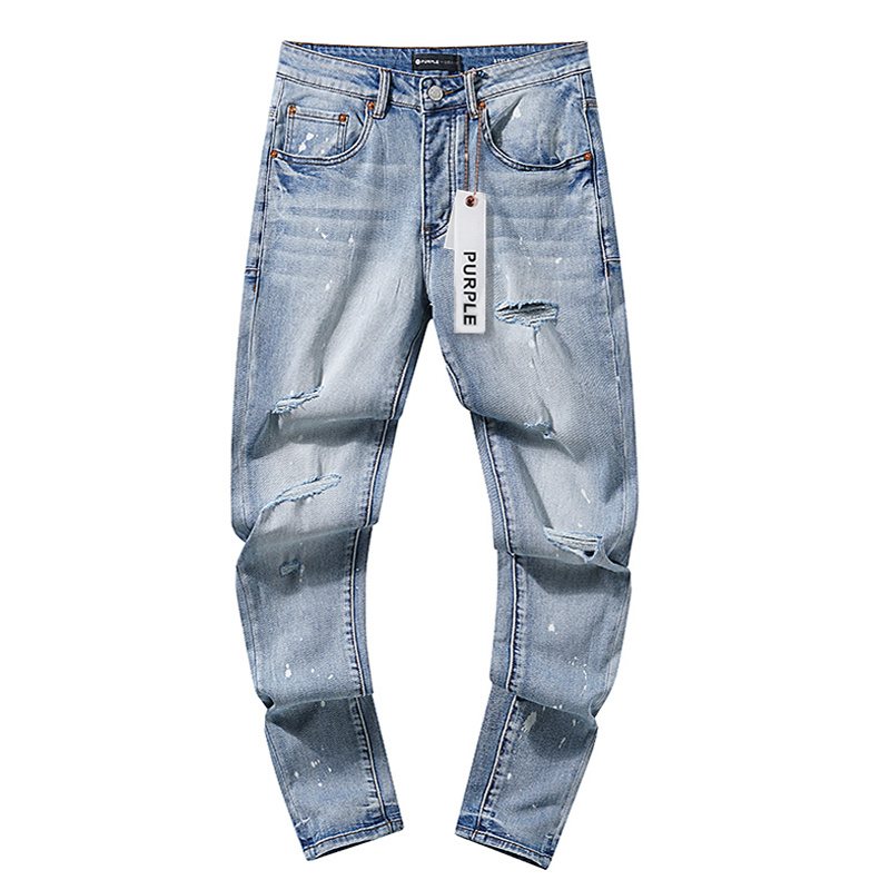 Purple Brand Light Blue Distressed Paint-Splatter Jeans