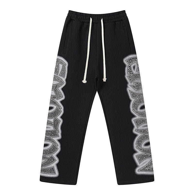 MIXED EMOTION Black Ornamental Graphic Sweatpants