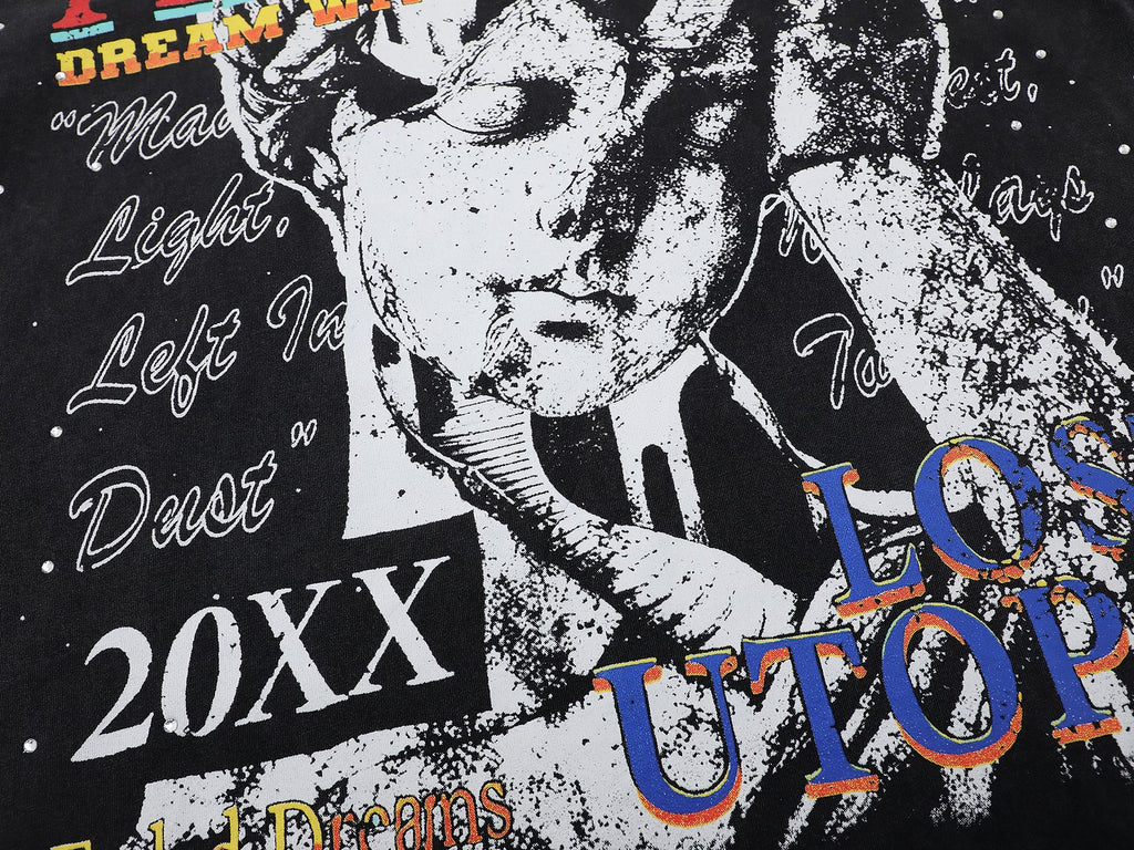 FIRST ROW Lost Utopia Illusion Cropped Graphic T-Shirt