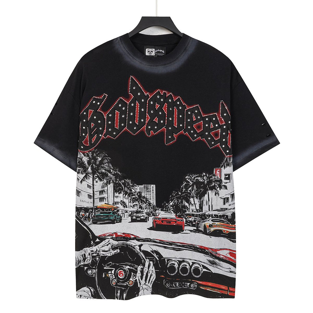 Godspeed Washed Car & Key Graphic Short-Sleeve T-Shirt