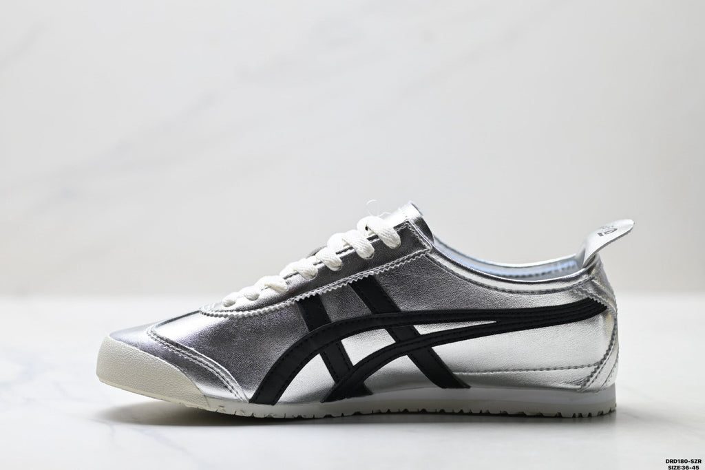 Onitsuka Tiger Retro Low Top Metallic Silver Black Unisex Shoes Style 18