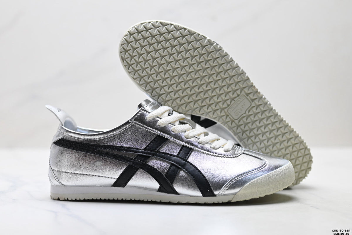 Onitsuka Tiger Retro Low Top Metallic Silver Black Unisex Shoes Style 18