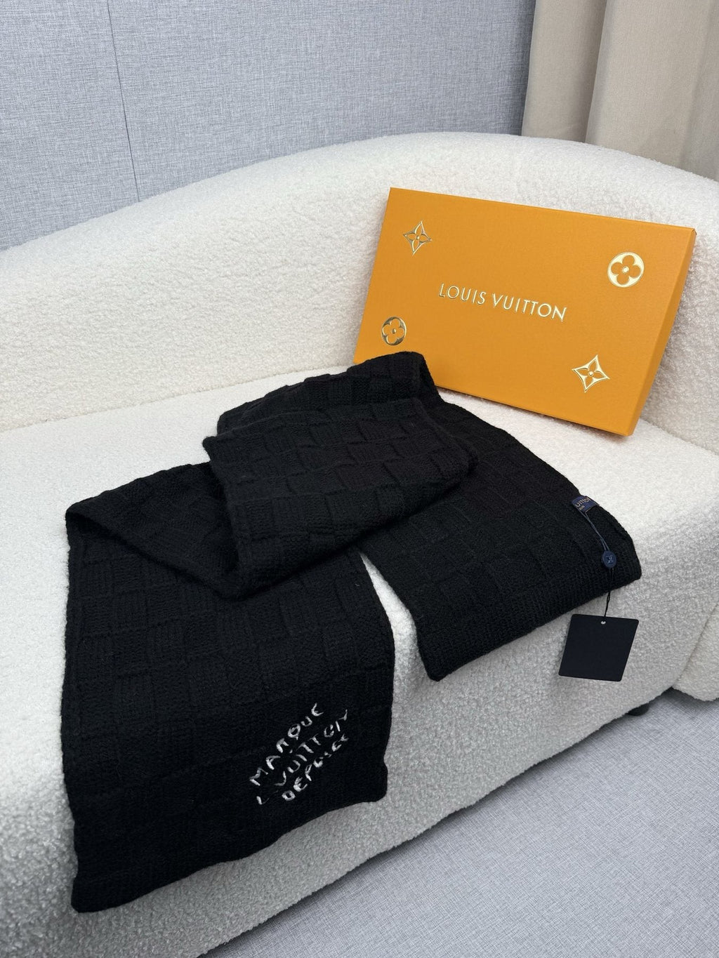 Louis Vuitton Black Logo Knit Scarf