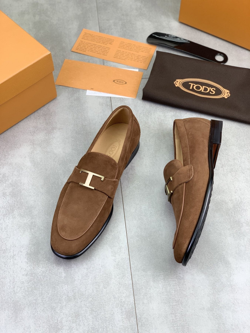 TODS Brown Suede T-Hardware Loafers