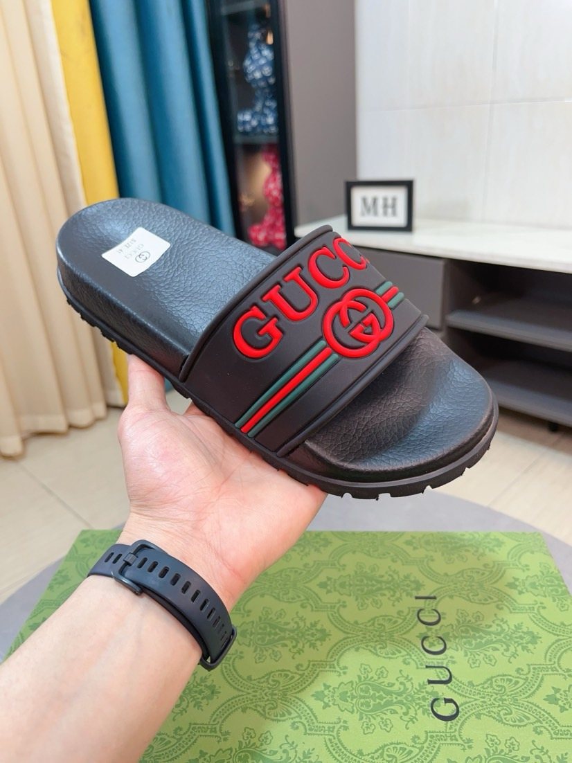 Gucci Black Red Green Striped Slide Sandals