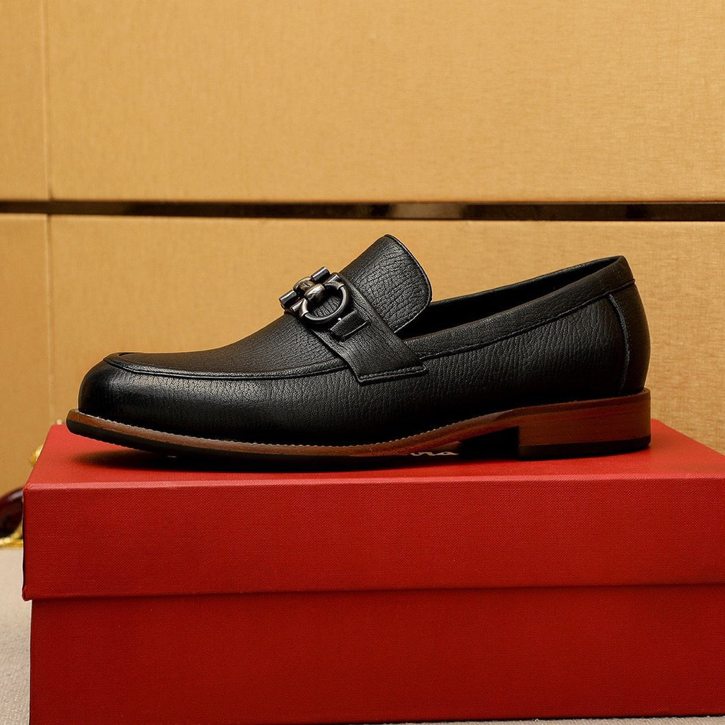 Salvatore Ferragamo Men's Black Metal Ornament Loafers