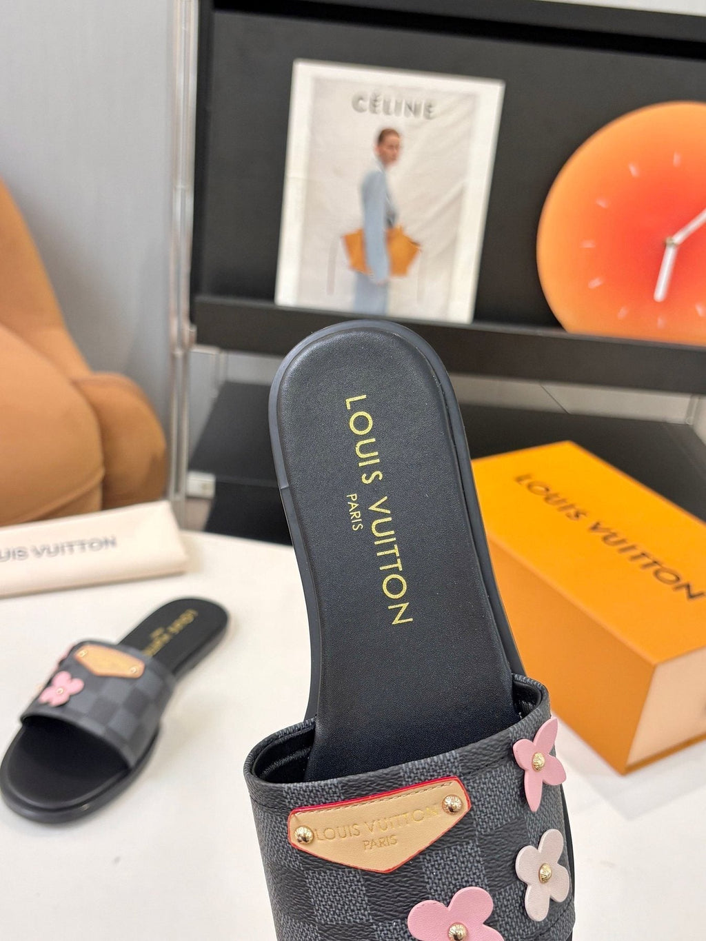 Louis Vuitton Floral Appliqué Slide Sandals