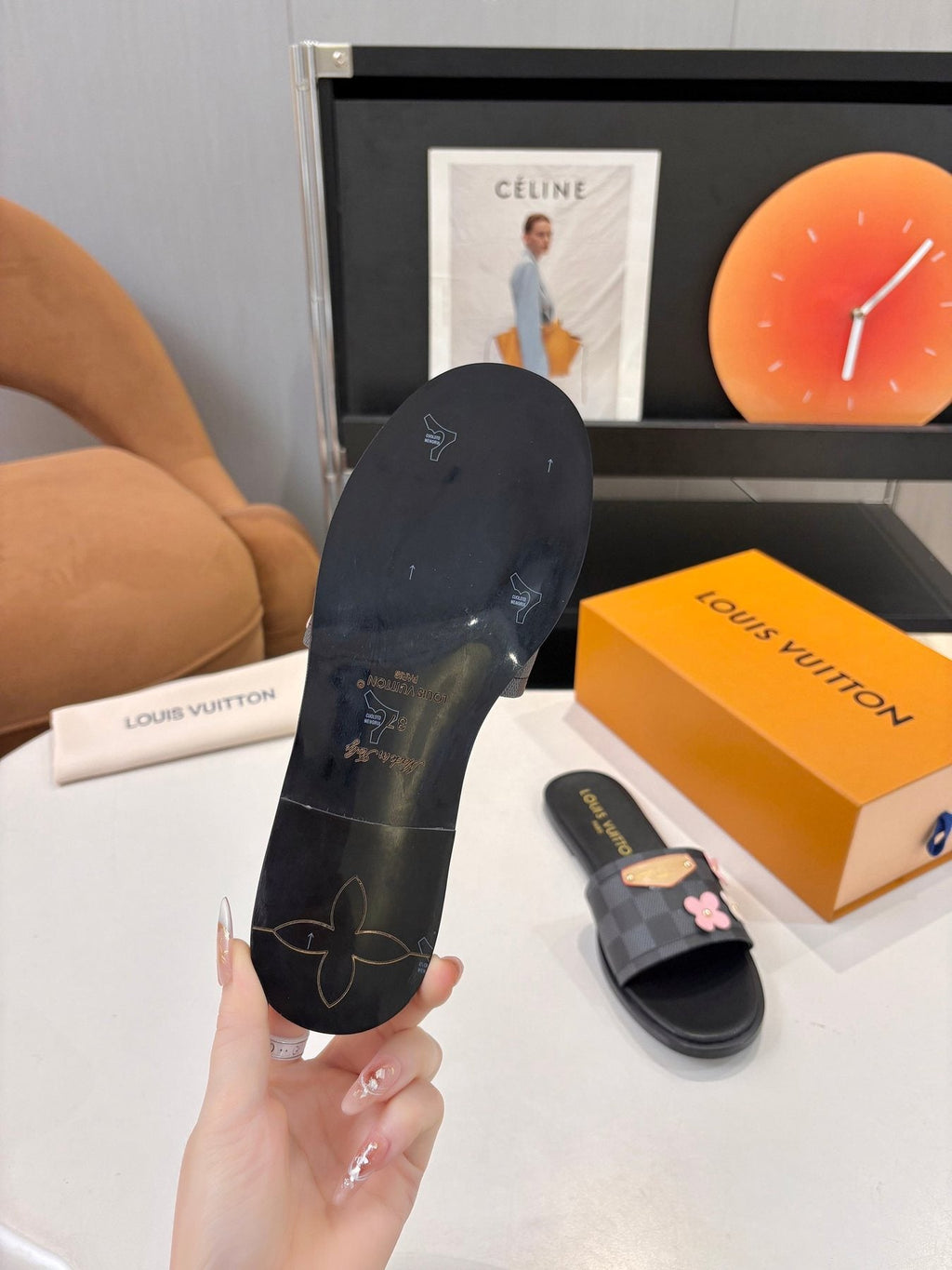 Louis Vuitton Floral Appliqué Slide Sandals