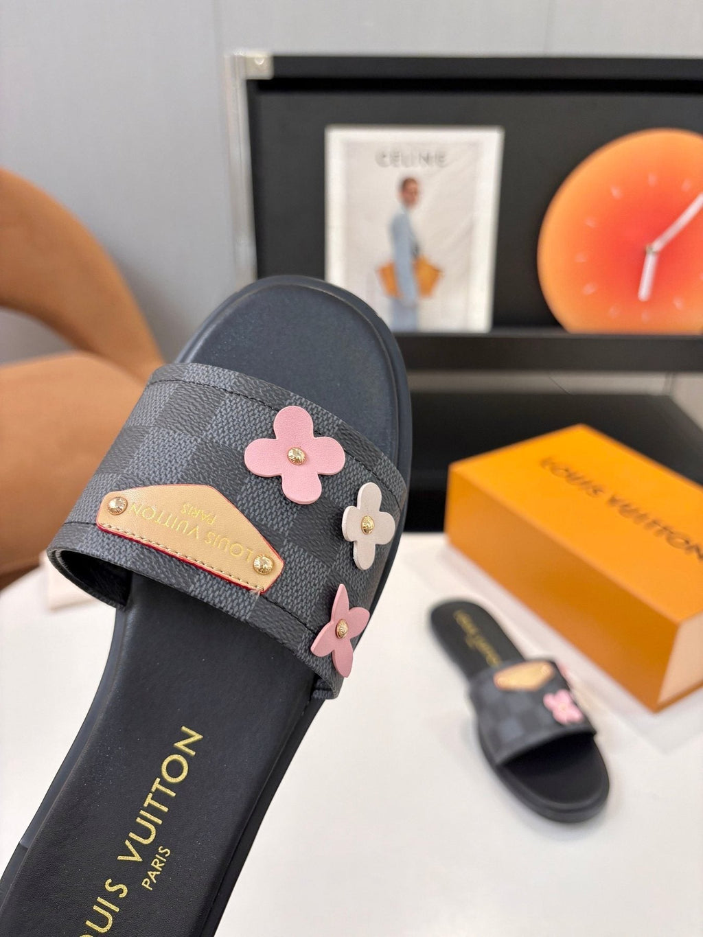Louis Vuitton Floral Appliqué Slide Sandals