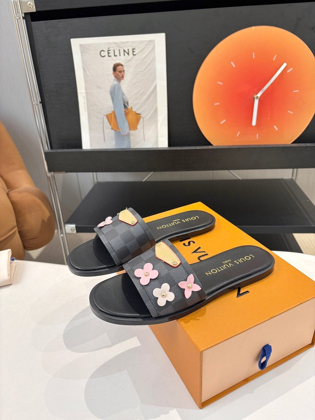 Louis Vuitton Floral Appliqué Slide Sandals