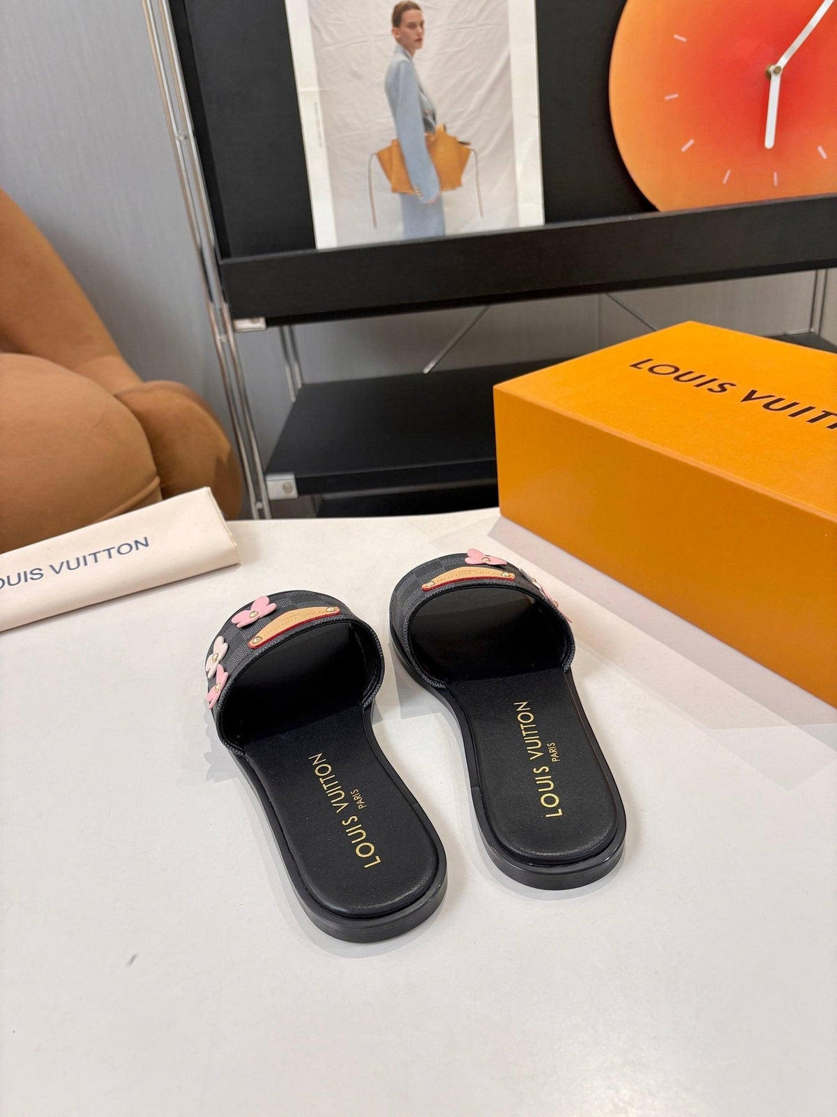 Louis Vuitton Floral Appliqué Slide Sandals