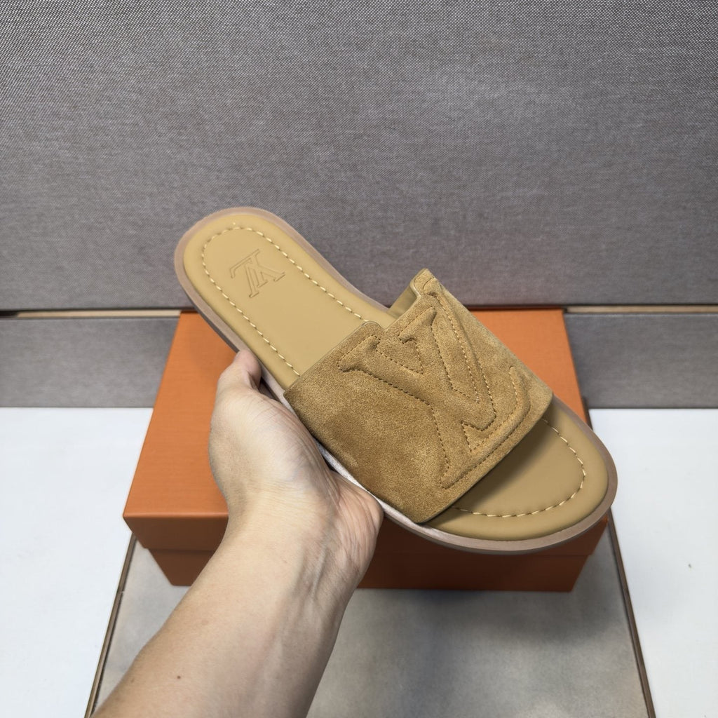 Louis Vuitton Men's Tan Monogram Slide Sandals