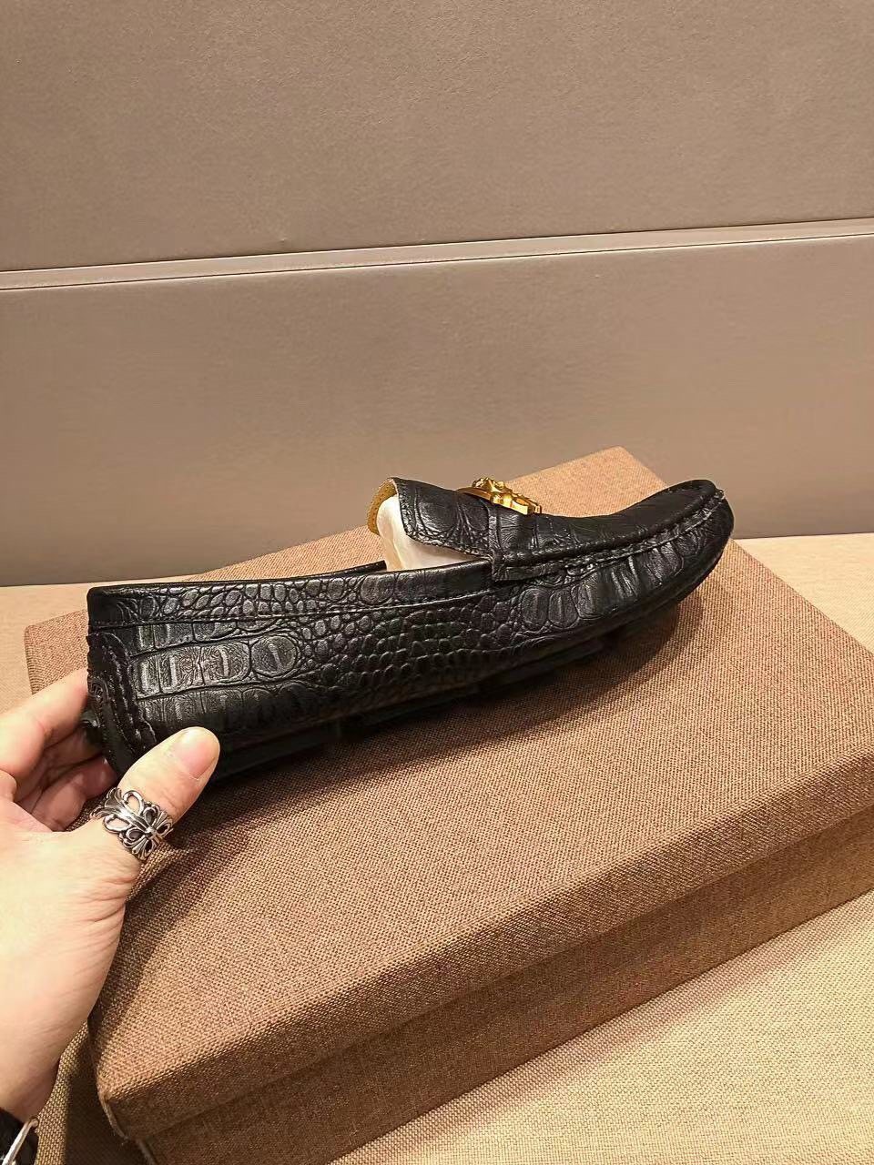 Versace Black Textured Loafers