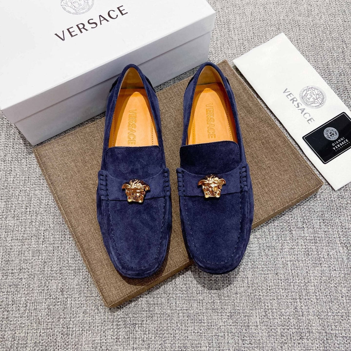 Versace Men's Navy Blue Ornament Loafers