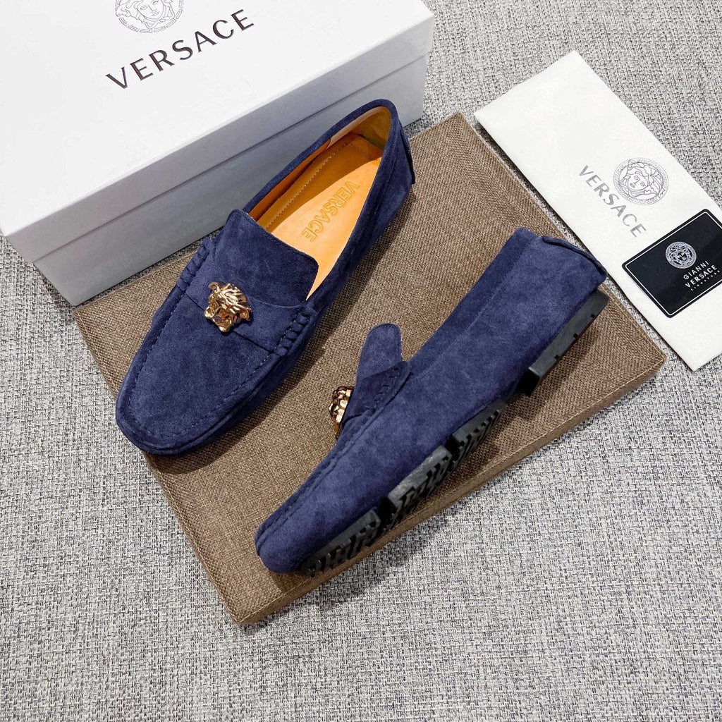 Versace Men's Navy Blue Ornament Loafers