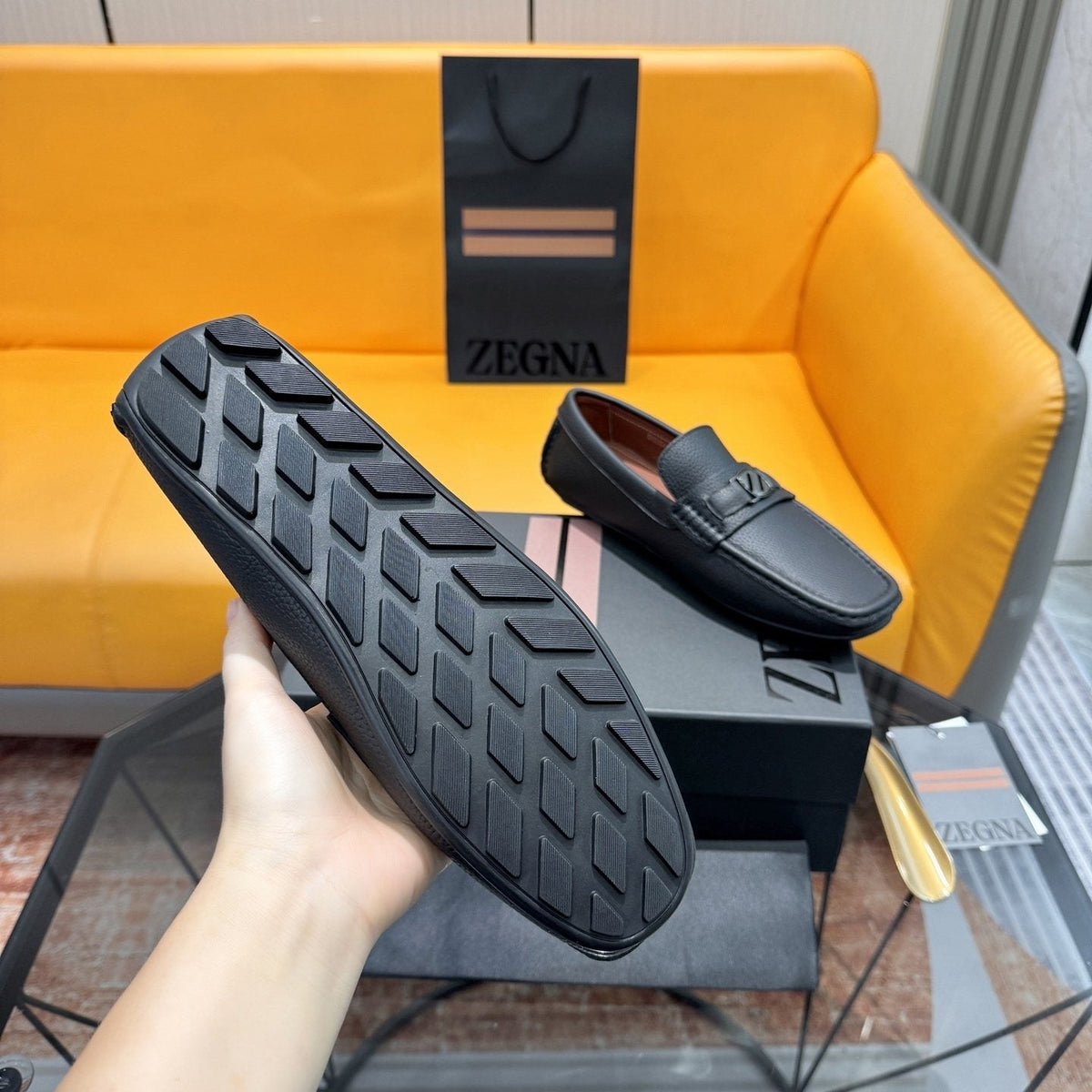 Zegna Black Driving Loafers with Metal Accent