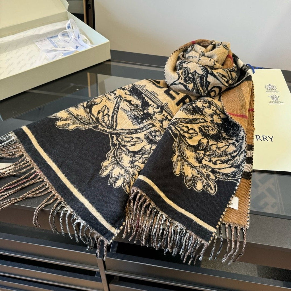 Burberry Check and Equestrian Knight Fringed Scarf