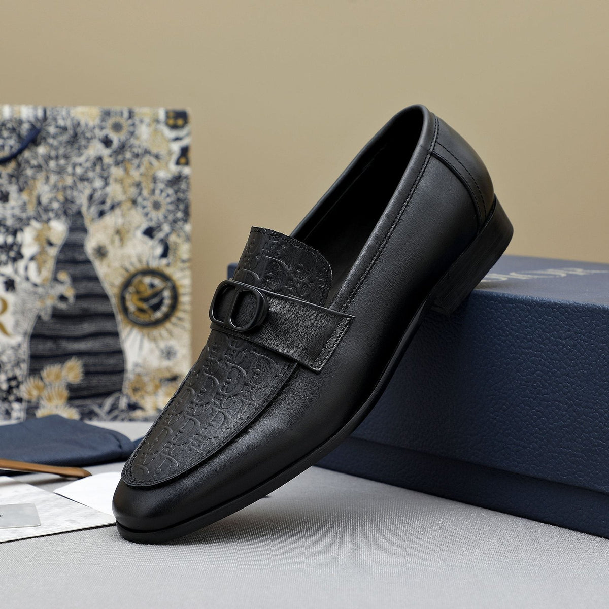 Dior Black Embossed Leather Loafers