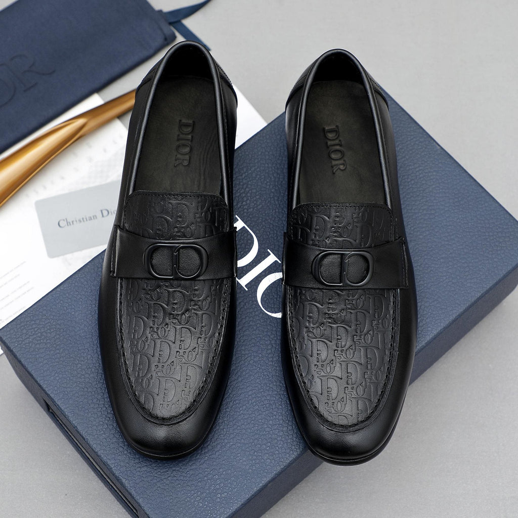 Dior Black Embossed Leather Loafers