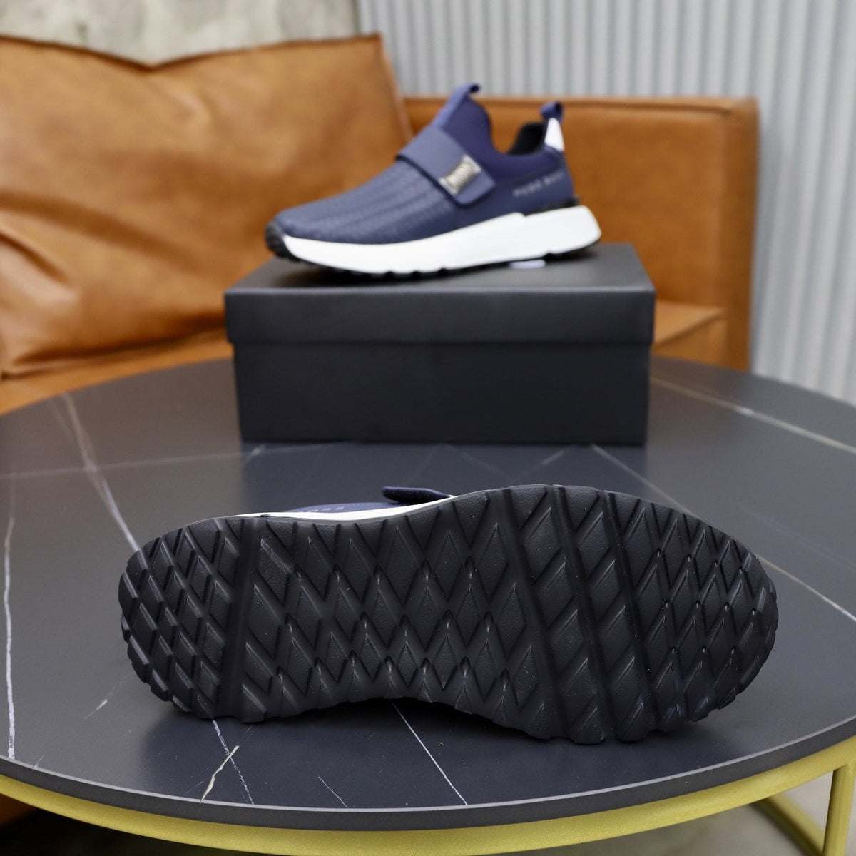 BOSS Navy Textured Slip-On Sneakers - Ridged Outsole
