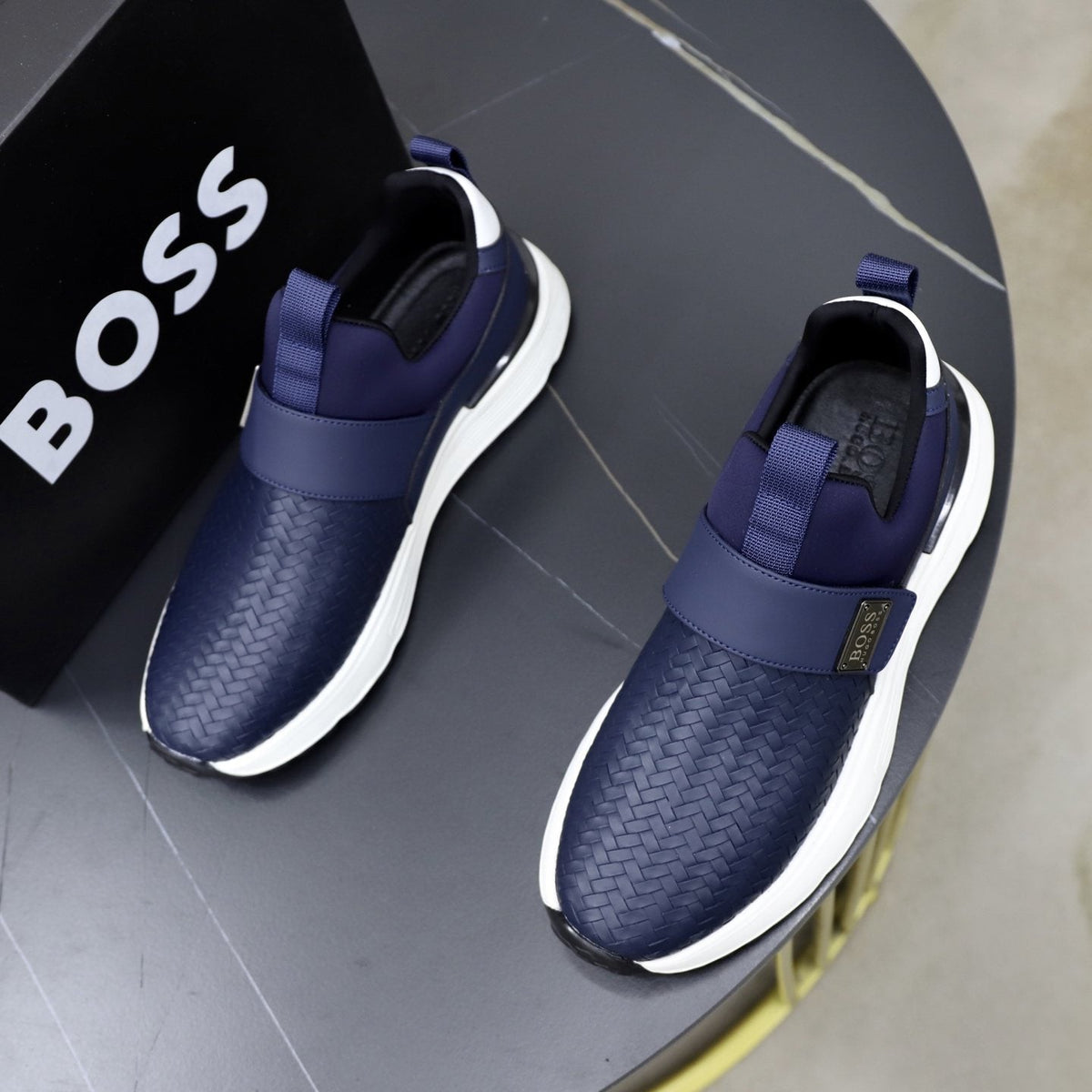 BOSS Navy Textured Slip-On Sneakers - Ridged Outsole