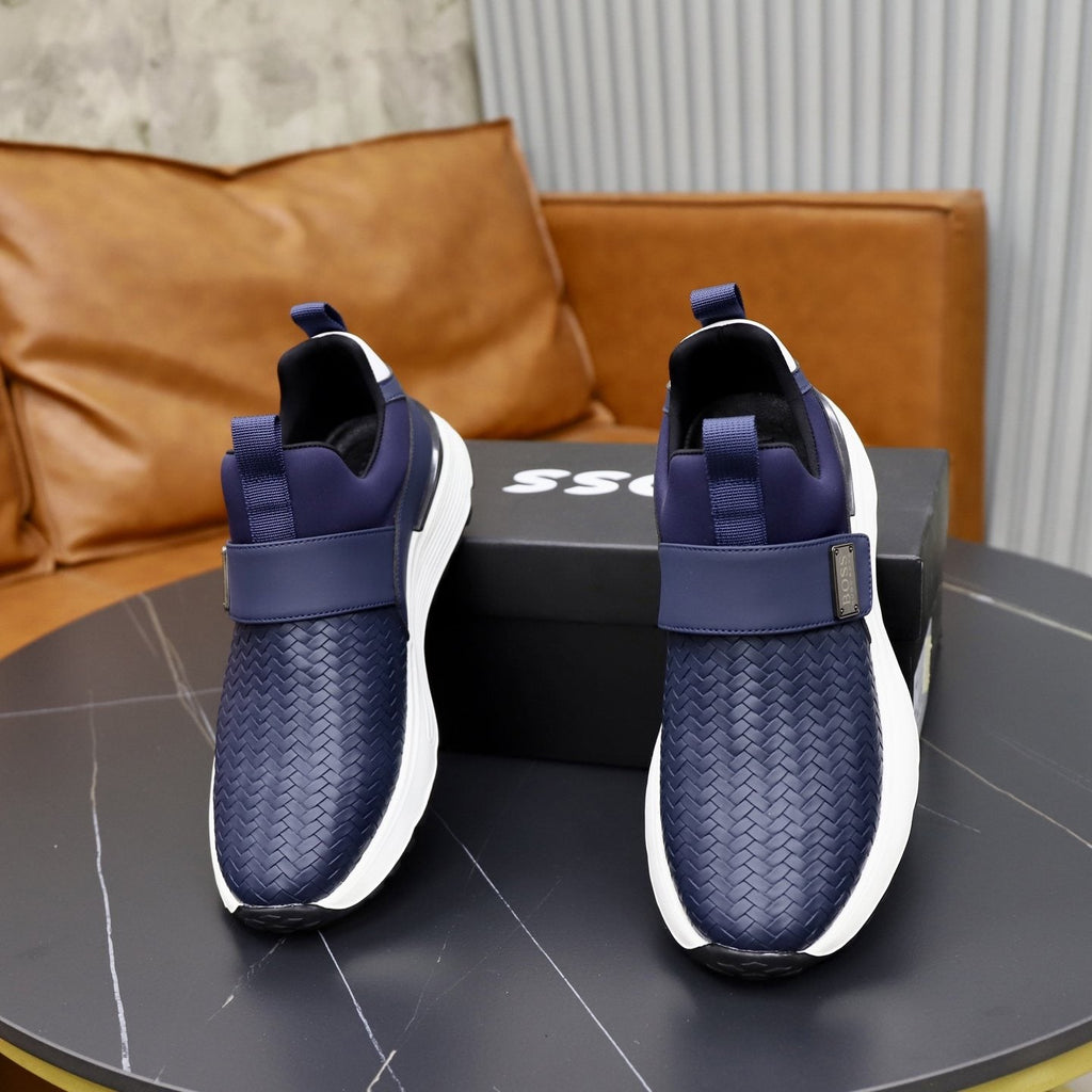 BOSS Navy Textured Slip-On Sneakers - Ridged Outsole