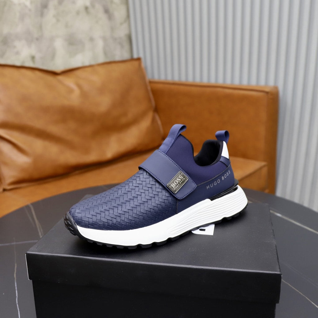 BOSS Navy Textured Slip-On Sneakers - Ridged Outsole