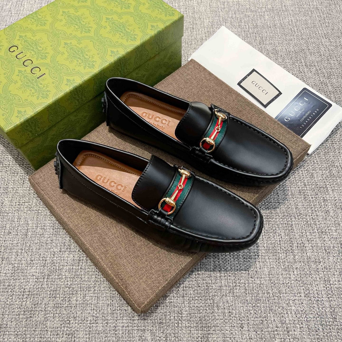 Gucci Black Web Stripe Loafers